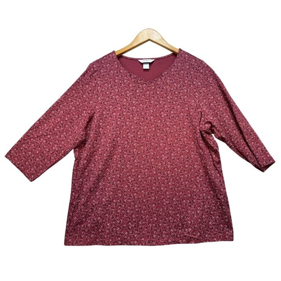 Cj Banks Tops - Cj Banks Womens V-Neck 3/4 Sleeve Top Blouse Size X Rose Patterned Casual